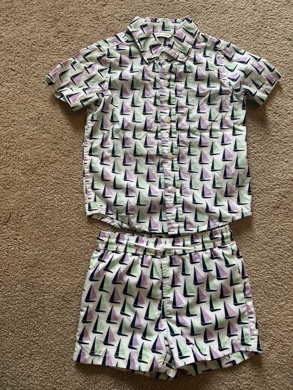 Janie and Jack White boys shorts Set with Purple & Green Sailboats